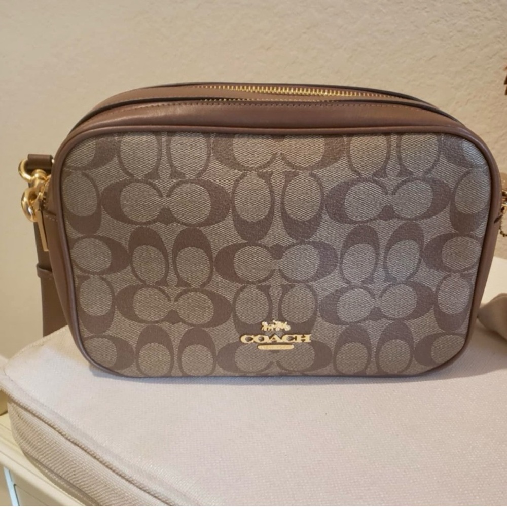 Coach Signature Tan and Brown Crossbody Bag